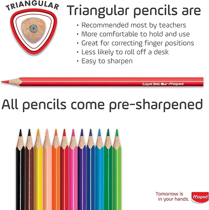 Maped - Color'Peps Triangular Colored Pencils School Pack 240 Pack + 5 FREE Pencil Sharpeners - Creating Vibrant Art - Vibrant Color Variety