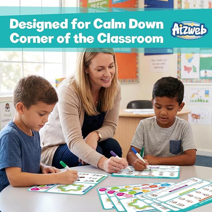 Aizweb Big Feelings Deck-12 Pack 9x12" Dry Erase Emotions Flash Cards with Coping Skills,Feelings Chart for Kids,Autism & ABA Tools,Calm Down Corner Supplies for Preschool Kindergarten Classroom