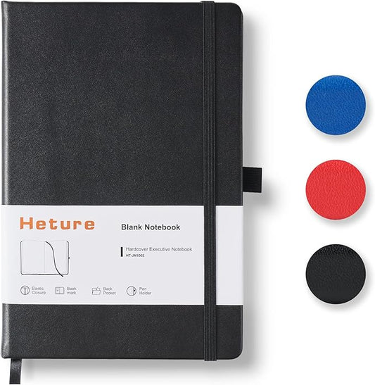 Heture Hardcover Notebooks, A5 Blank Notebook for Writing 160 Pages, 8.2 x 5.5 inch, Classic Blank Notebooks for College/Work/Travel (Blanked-1 Pack, Black)