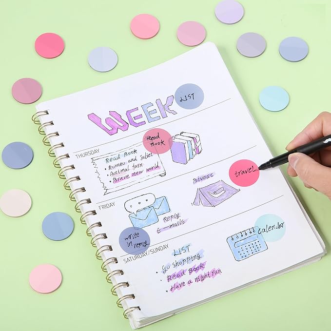 Mr. Pen- Round Transparent Sticky Notes, 1.1” Diameter, 14 Pads, 560 Sheets, Colorful, Water-Resistant See-Through Sticky Notes & Fineliner, Smooth Writing, Note Tabs for Bible Journaling, Studying