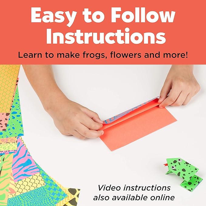Creativity for Kids Origami Kit, 60 Bright Origami Papers, DIY Arts & Crafts for Kids, Neon Origami Animals, Video Tutorial Online (Ages 7+)