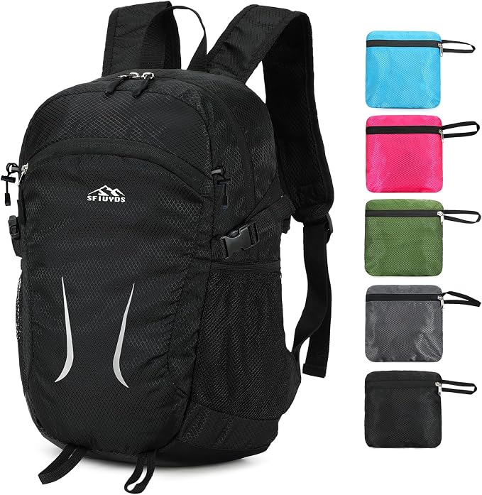 Small Hiking Backpack 35L Travel Lightweight Hiking Packable Daypack Water-Resistant Foldable Backpacks for Women Men Camping (Black)