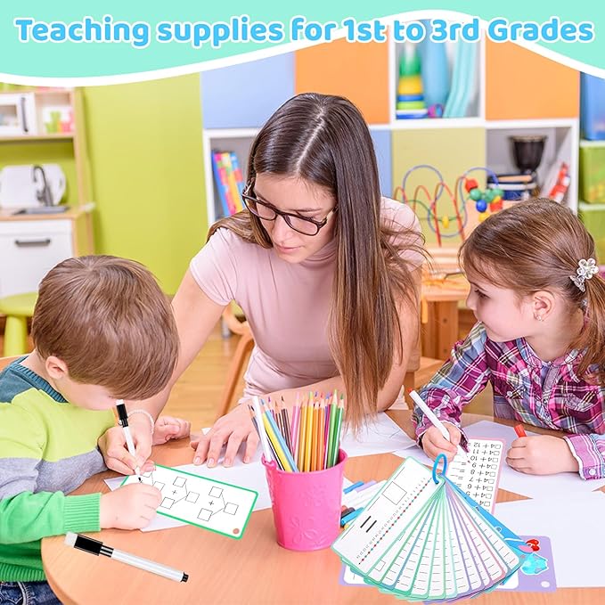 15Pcs Addition Flash Cards, Addition Chart 1-12 with 2 Dry Erase Pens 1 Rings, Time Table Flash Cards for 1st to 3rd Grades Fun Learning with Math Game