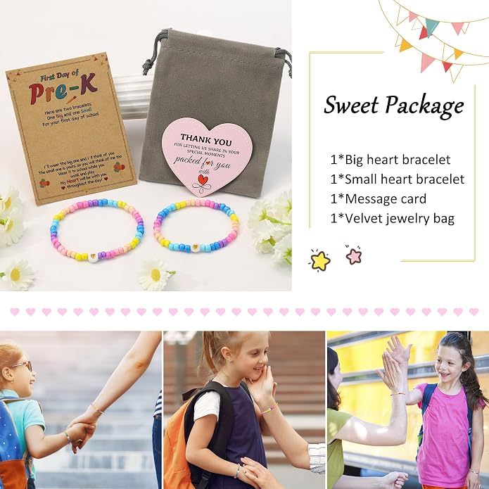 BAYLAY Back to School Bracelet - First Day of School Preschool/Kindergarten/1st Grade/2nd Grade/Back to School Stuff Gifts Supplies Mommy and Me Mommy Daughter Bracelets Heart Beaded Bracelets Gifts