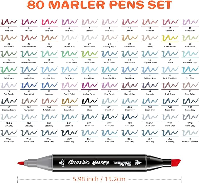 KJSHUANGTANG Alcohol Markers, Dual Tip Art Markers, Drawing Markers, Coloring Marker for Sketching Adult Coloring (80 Colors)