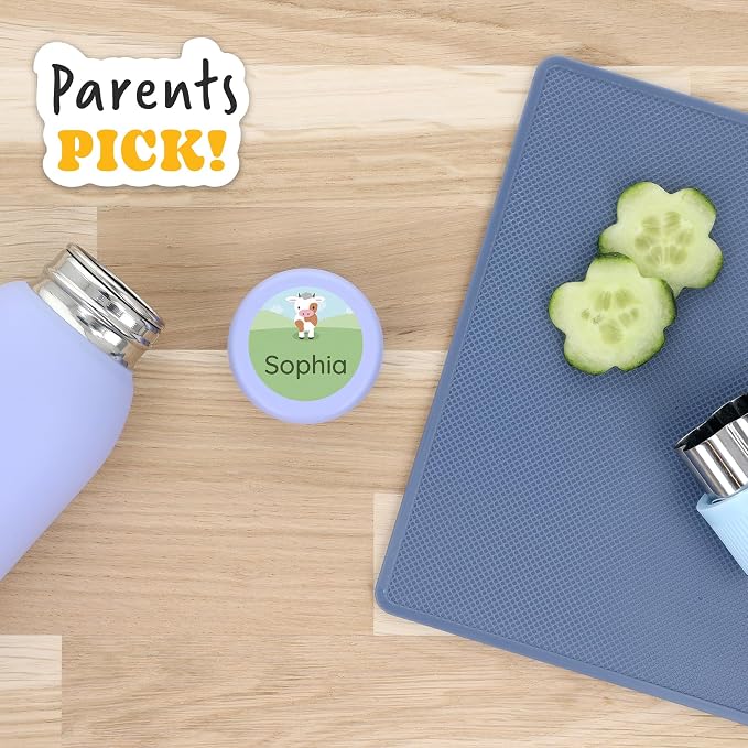 Camp Name Labels for Kids (33) – Custom Waterproof Stickers for Water Bottles, Lunch Boxes, Daycare & School with Unique Designs - Farm
