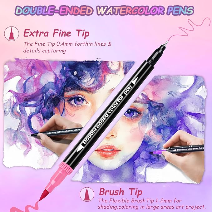 48 Colors Dual Markers Brush Pens, Art Markers Colored Pens for Adult Coloring Books, Brush and Fine Point Dual Tip Artist Colored Marker Set