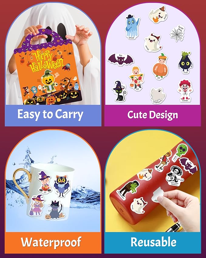 Benresive Reusable Sticker Book for Toddlers, Stickers for Kids, Travel Toys for Arts & Crafts Activities, Birthday Gift for Boys & Girls, Halloween Themes