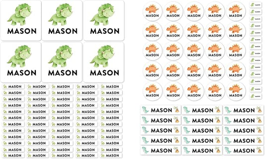 Andaz Press Custom Personalized Waterproof School Name Labels, Dinosaurs, 120-Pack, Kids Labels Combo Pack, Customizable Multi-Use Name Stickers for Preschool, Daycare, Back to School Supplies