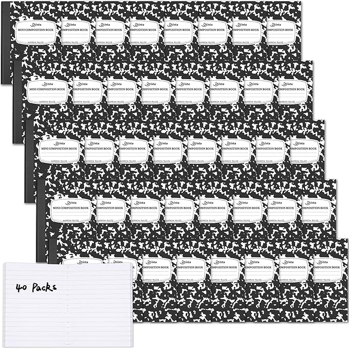 Dynta Mini Composition Notebooks Bulk, 40 Packs 3.25 x 4.5 inch Composition Books Narrow Ruled, Black Pocket Notebooks for Kids Students Men Women Teachers (60 Sheets/120 Pages)