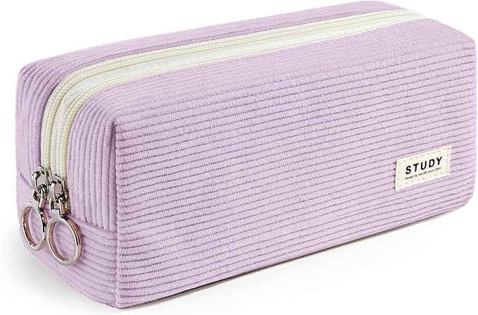 KALIDI Large Pencil Case Corduroy Pencil Pouch Box Cute School Supplies for Teen Girls Boys, Purple