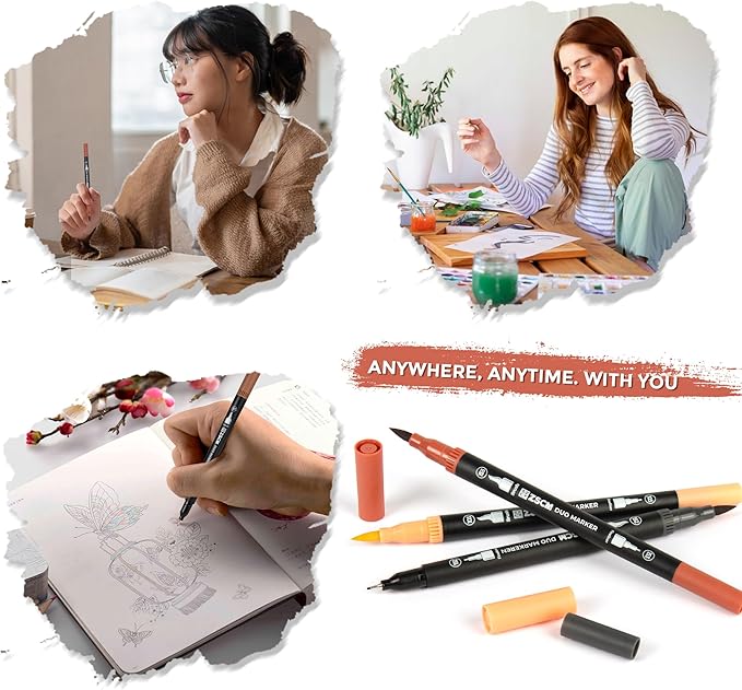 ZSCM Skin Tone Duo Tip Marker Pens, 12 Pack Fine & Brush Markers for Adult Coloring Books No Bleeding, Watercolor Skin Tone Markers for Hair and Portrait Sketch Drawing Lettering Writing Calligraphy