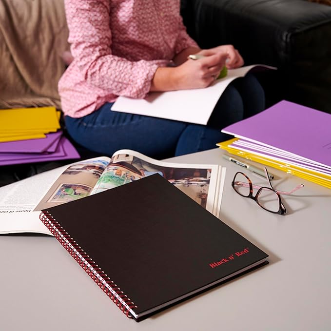 Black n' Red Notebooks, Business Journals, 3 Pack, 11" x 8-1/2", 70 Sheets, Ruled, Optik Paper, Scribzee App, Hardcover, Wirebound, Black (400123488)