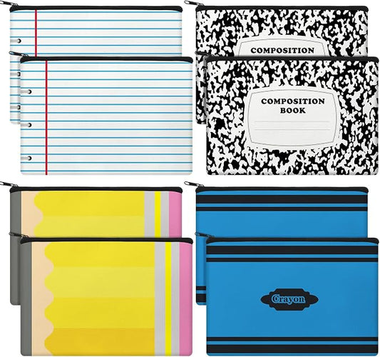 8 Pcs Back to School Teacher Gifts Bulk Teacher Pencil Pouch Survival Kit Makeup Bags Thank You Appreciation Gifts Bulk Pencils, Crayons, Notebooks Designs Pencil Pouch Canvas 9 x 6 Inch