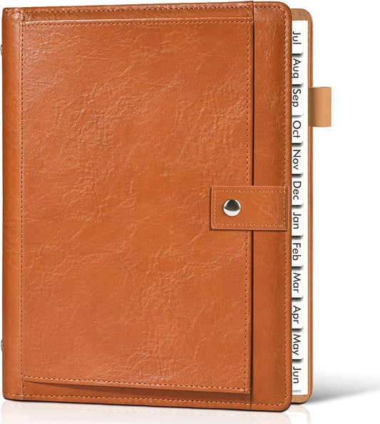 Planner 2026-2027, Academic Weekly and Monthly Calendar Planner from July 2026 - June 2027, Hardcover Leather Daily Agenda Book with Tabs, A5 College School Organizer for Student Teacher, Brown