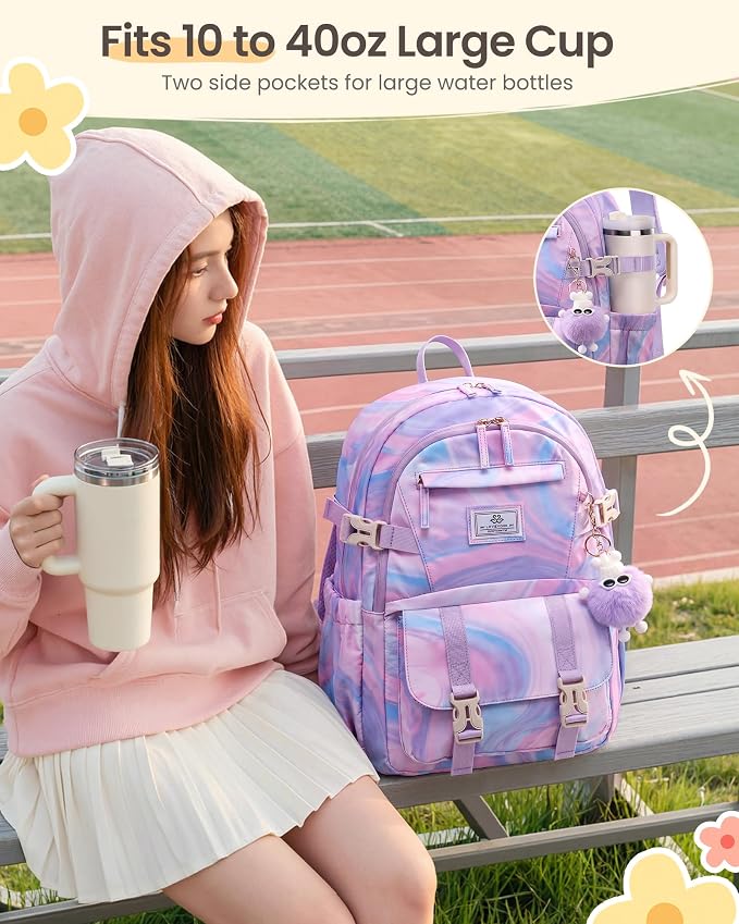 LOVEVOOK School Backpack for Teen Girls, Bookbag for 8-16 Student, Middle High College Back to School Cute Kids Backpack, 15.6 Inch, Pastel Tie-Dye