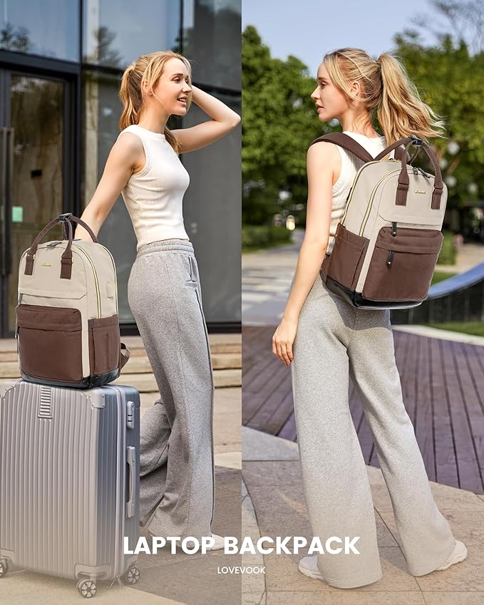 LOVEVOOK Travel Laptop Backpack Women, 15.6 Inch Anti-theft Laptop Bag with USB Port, Fashion Waterproof Computer Backpacks Teacher Nurse Backpack Purse for College Work