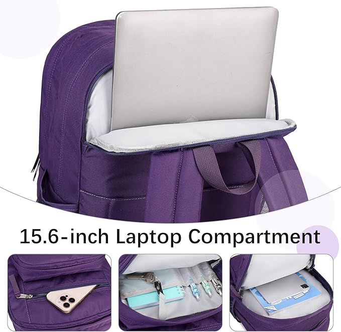 abshoo 34L Big School Backpack For College Women Middle High School Teen Girls Bookbag Travel Backpacks Daypack (Purple)