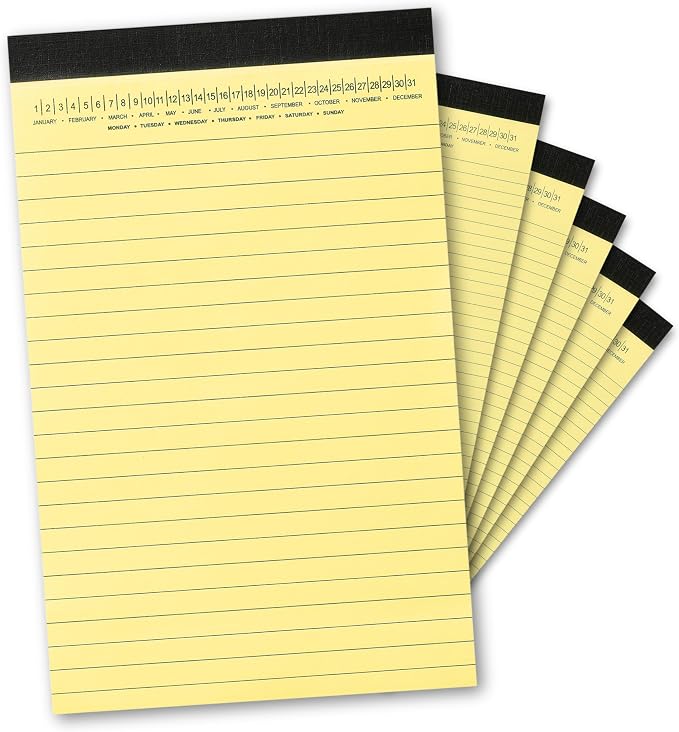 Mymazn Small Legal Pads 5 x 8 Inch, Yellow Writing Pads with Date on Top, 6 Pack, 30 Sheets Each, Micro-Perforated, No-Bleed Paper for Office, School,Notes, Journaling