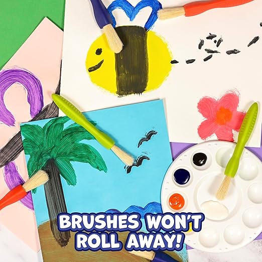 READY 2 LEARN Triangle Grip Toddler Paint Brushes - 6 Bright Colors - Paintbrush Set for Toddler Art - Thick Kids Paint Brushes - Art Supplies for Toddlers 1-3