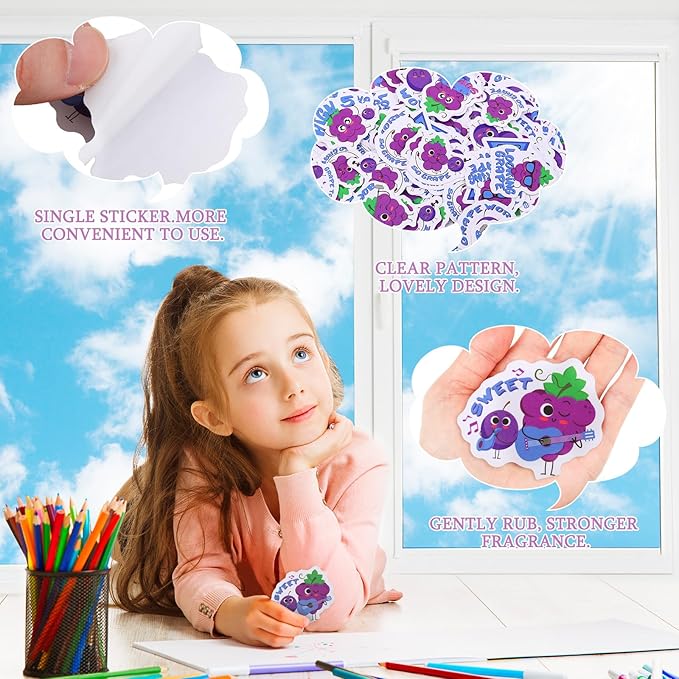 Jetec 300 Pcs Scratch and Sniff Sticker for Kids Smelly Scented Motivational Reward Stickers Teacher Incentive Positive Decal for Student Classroom Chart School Supplies(Grape)