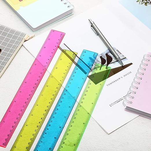 EBOOT 20 Pack Plastic Ruler 12 Inch Straight Flexible Ruler with Inches and Metric for School Classroom, Home, or Office (Blue,Pink,Green,Yellow)