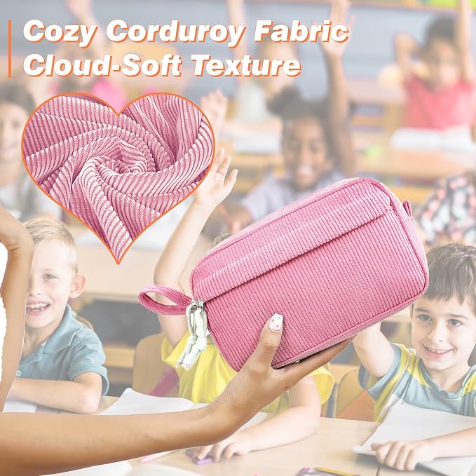Big Capacity Pencil case,Soft Corduroy Pencil Bag with 3 Compartment,Pencil Pouch School Supplies Cute Pencil Box Pencil Bag for Teen Girls Boys College