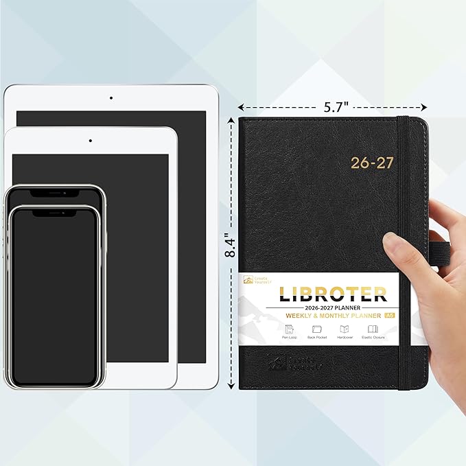 2026-2027 Planner - Academic Planner 2026-2027 Weekly Monthly Planner, July 2026 - June 2027, 5.7'' x 8.4'', Thick Paper, Leather Cover, Pen Holder, Back Pocket, Perfect Daily Organizer - Black