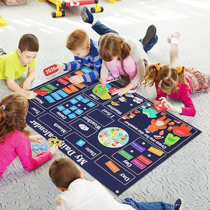 My First Daily Calendar-Preschool Classroom Must Haves, Circle Time Learning Center, Days of the Week Chart for Toddlers Learning, Classroom Calendar for Kids, 3.3Ft Felt Board for Toddlers