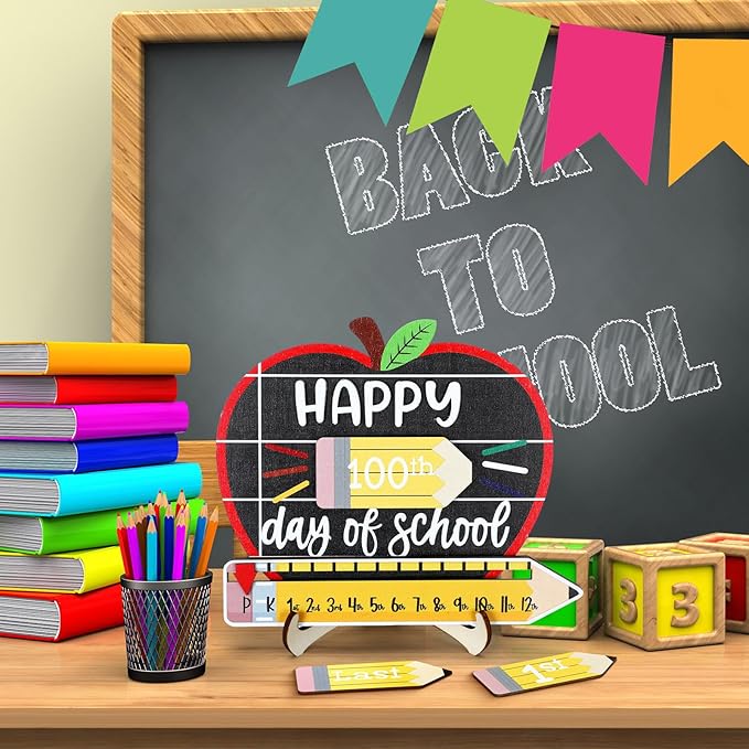 Kosiz Apple First and Last Day of School Sign Back to School Board Gifts Round Wooden First Day of Sign Reusable Dry Erase 8''