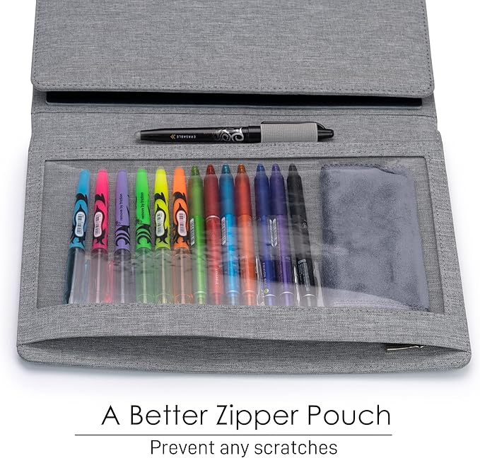 Folio Cover Compatible with Rocketbook Fusion, Panda, Everlast, Waterproof Fabric, Multi Organizer with Pen Loop, Zipper Pocket, Business Card Holder, fits A4 Size Notebook, Gray