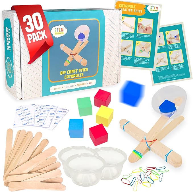 Catapult Kit, 30-Pack – Build 30 Mini Catapults, Complete STEM Project Kit for Classrooms and Groups, Ages 8+