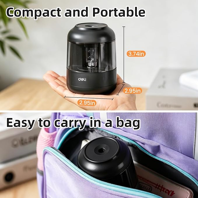 deli Electric Pencil Sharpener, Battery Operated, 6.5–8mm for Classroom