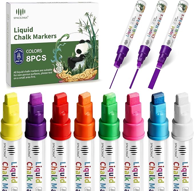 Liquid Chalk Markers 8 Colors Neon Chalk Pens with 10mm 3 in 1 Nib, Drawing Erasable Markers for Blackboard, Chalkboard, Whiteboard, Glass, Window, Cars, Mirror