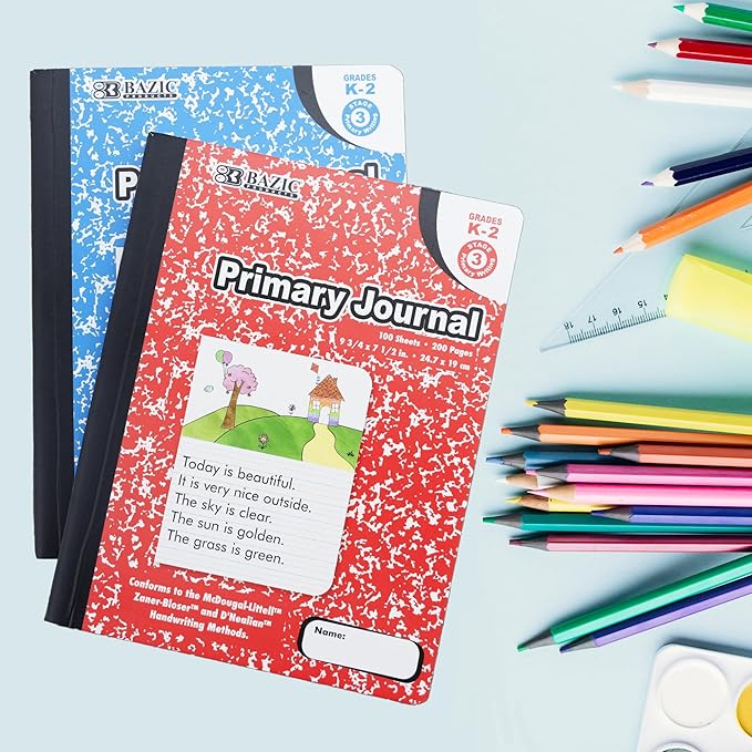 BAZIC PRODUCTS Primary Journal, 100 Sheets, Grades K-2, 6-Pack
