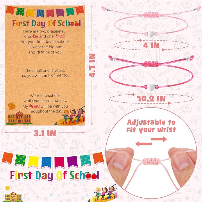 EOBOH First Day of School Bracelet Mommy and Me, Prek Matching Wish Bracelets Set, Adjustable Bracelet for Boys Girls Gifts Stuff Bulk