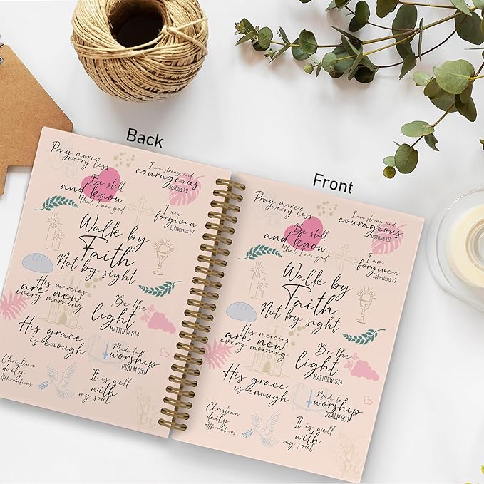 Christian Bible Spiral Notebook for Women, Walk by Faith Not by Sight Journal Notebook, Inspirational Christian Notebooks for School Work, Bible Scripture Office Supplies Gifts for Girls,5.5x8.3