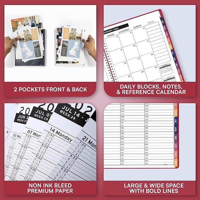 Ensight 2026 Appointment Book and Planner 6.5" x 8.5" Large Hourly Weekly Daily Schedule Book with Tabs, 30 Minute Time Slots, Magenta Calendar Organizer Jan 2026–Dec 2026 Appointment Planner - Magenta