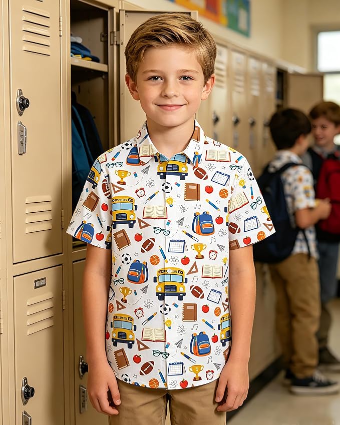 Enlifety 2-10T Kids Hawaiian Shirt Boys Short Sleeve Button Down Shirts Hawaii Summer Casual Blouse
