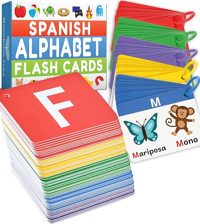 Spanish Alphabet Flash Cards - Thick ABC Flash Cards for Kids Ages 3-6 - Lowercase & Uppercase Letter Recognition Learning Game