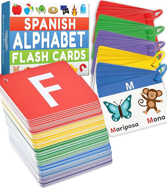 Spanish Alphabet Flash Cards - Thick ABC Flash Cards for Kids Ages 3-6 - Lowercase & Uppercase Letter Recognition Learning Game