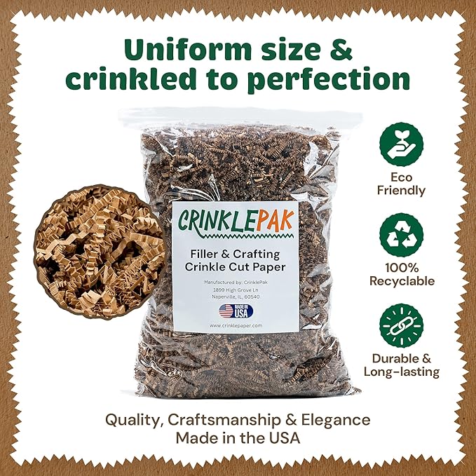 Kraft Crinkle Cut Paper Shred 2 LB | USA Made Gift Basket Filler, Shredded Paper for Gift Baskets, Wedding, Christmas, Mother’s Day, Birthdays, Boxes & Packaging | Kraft