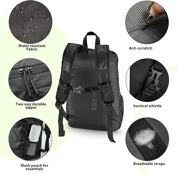 VPBAGE 15L Water-resistant Hiking Daypack, Small Backpack Travel Outdoor, Lightweight Day Pack with Tool Loops