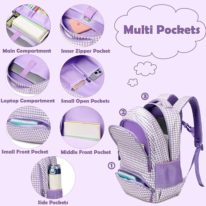 Kimwadalh School Backpack for Girls, Backpack with Lunch Box Pencil Case for Preschool Elementary High School Girls Boys