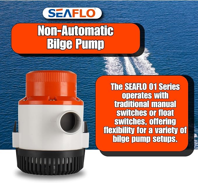 SEAFLO 01 Series 4700 GPH Bilge Pump – 12V, 2" Outlet, Marine Submersible Pump, Anti-Airlock Protection, Snap-Off Strainer Base, CE & RoHS Certified – 4-Year Warranty