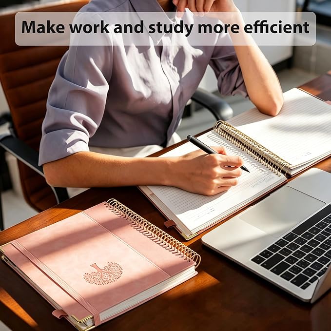 Yoment Hardcover Spiral Notebook 8.5" x 11" Pink 5 Subject Notebook College Ruled with Dividers Tabs 300 Pages Large Leather Spiral Journal Notebooks for Work School Note-Taking Business