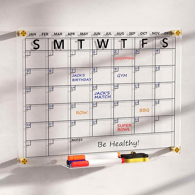 Neatsure Acrylic Dry Erase Calendar Whiteboard for Wall, 16"x12" Clear Monthly Planner White Board, w/ 4 Colors Markers