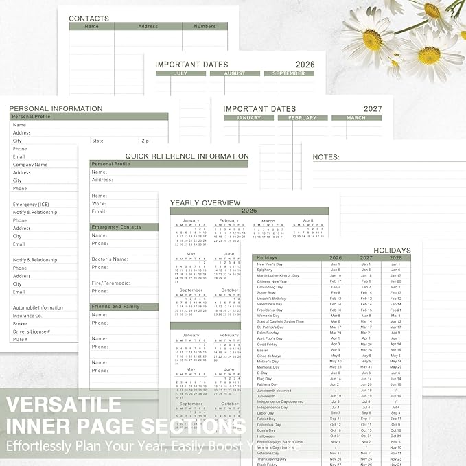 GuassLee 2026-2027 Academic Planner, Weekly and Monthly Planner from July 2026-June 2027, 8.4"x 6.1" Aesthetic Daisy Agenda Book with Back Pocket Stickers Tabs for School Office Supplies, A5 Size