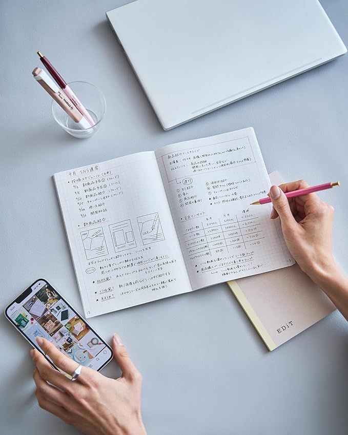 MARK'STYLE EDiT Designed for Clear Thinking, Thin, Lightweight, and Smooth to Write On” — 160-Page Notebook (A6 (5mm Grid) (Pack of 2))
