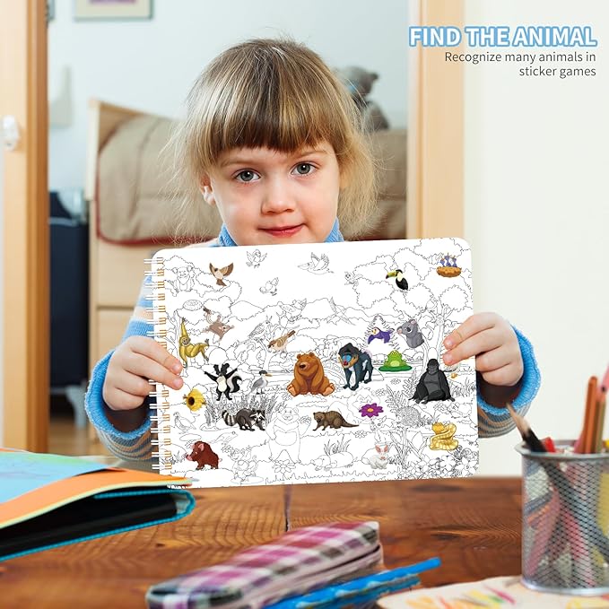 Kalysky Find the Animal Sticker Book for Kids Ages 4-8 | 400+ Stickers | Travel Activity for Plane, Car & Road Trip